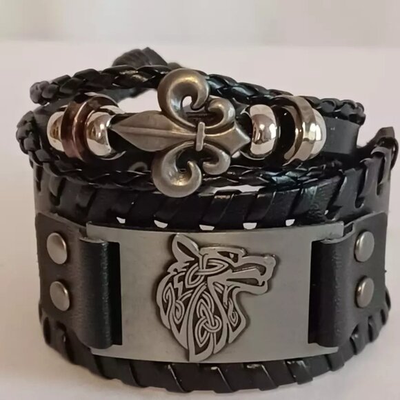 Set of 2 Genuine Leather Bracelets Dualtone Adjustable Black Original Box - Picture 9 of 15